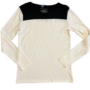 ANN TAYLOR 100% COTTON LONG SLEEVE SIZE MEDIUM SWEATER BLACK WHITE